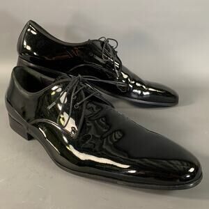 LANVIN Size 11 Black Patent Leather Tuxedo Lace Up Shoes